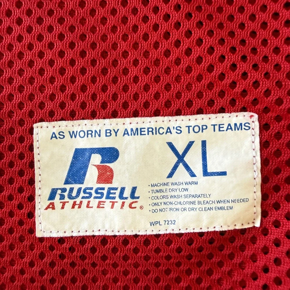 Russell Athletic Leo Cub Football Jersey Red Mesh V-Neck Mens XL Vintage Style